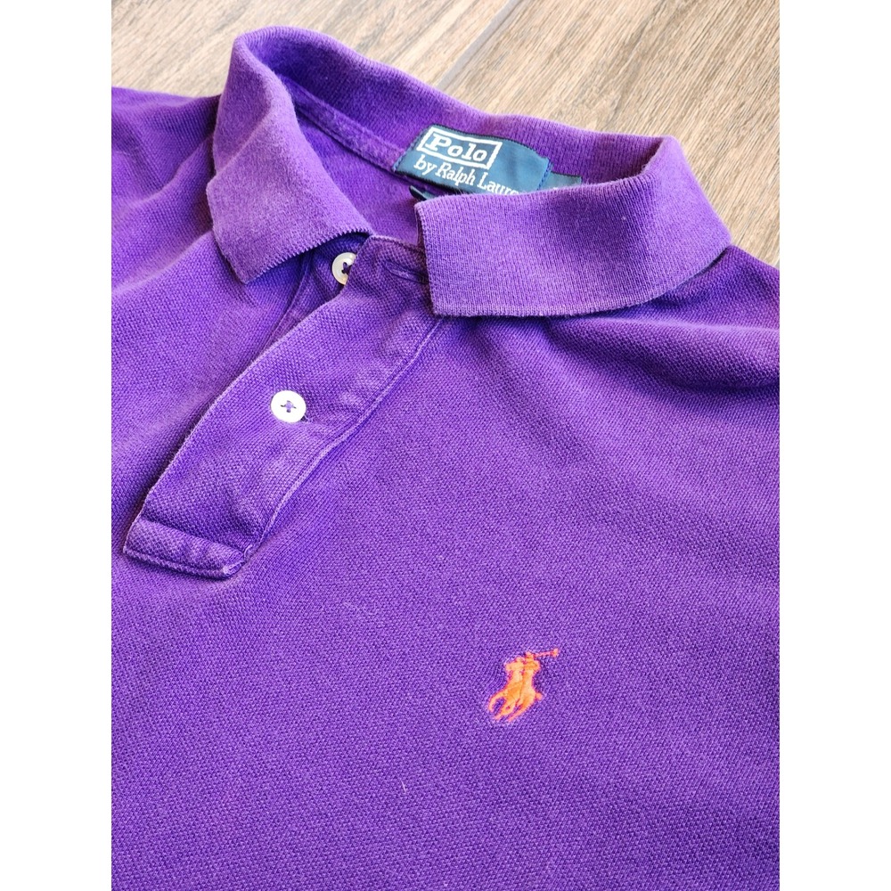 Polo Ralph Lauren Mens Large Purple Pique Cotton Short Sleeve Polo Orange Pony